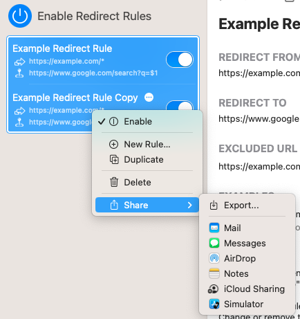 Share multiple rules on macOS