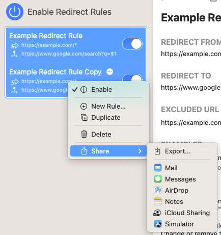 Mitmikvalik reeglite jagamiseks macOS-is