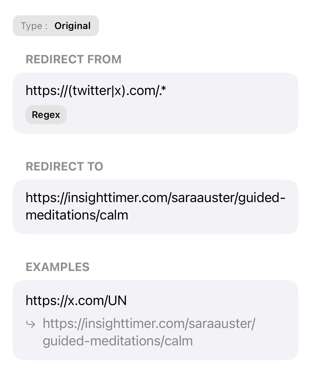 O regulă exemplu pentru a deschide un alt site web