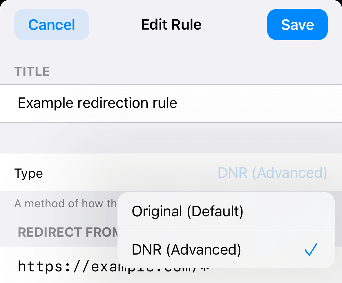 Redirect Web uzantısı açılır penceresi