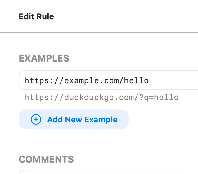 Örnek bir URL'nin sonucunu gösteren kural düzenleme ekranı örneği